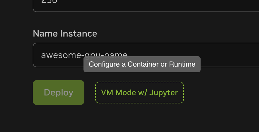 Screenshot of the "Changing container or runtime" UI